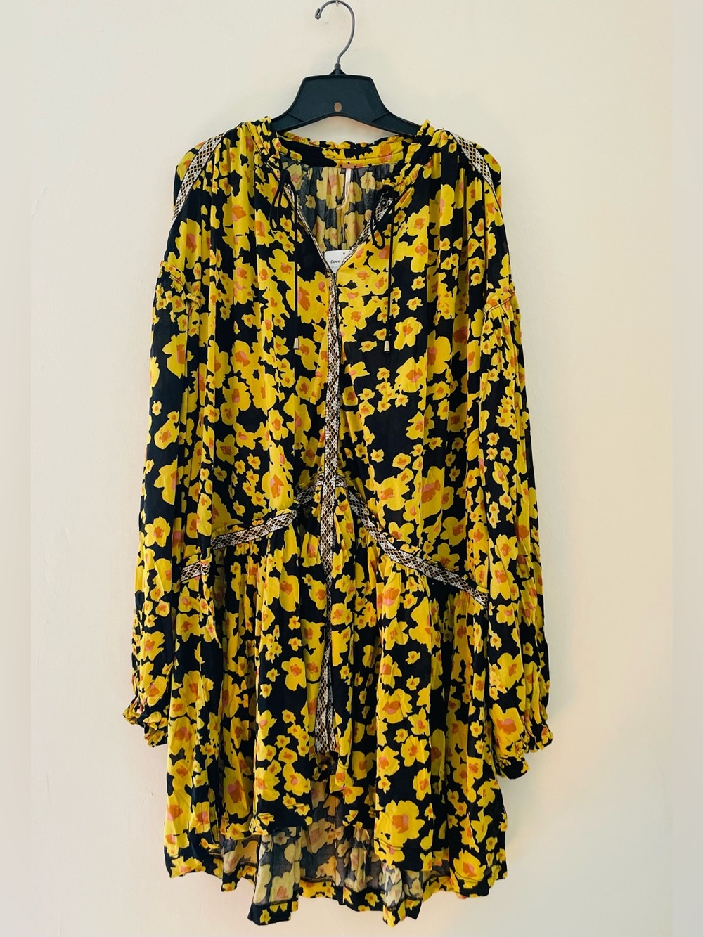 NWT Free People Love Letter Tunic Dress / Blouse in Black Combo Size Large